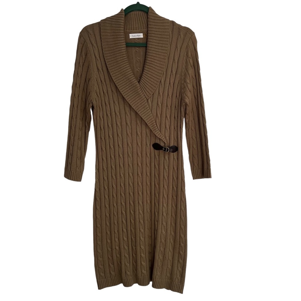 Calvin Klein long sleeve faux wrap cable knit dress size L